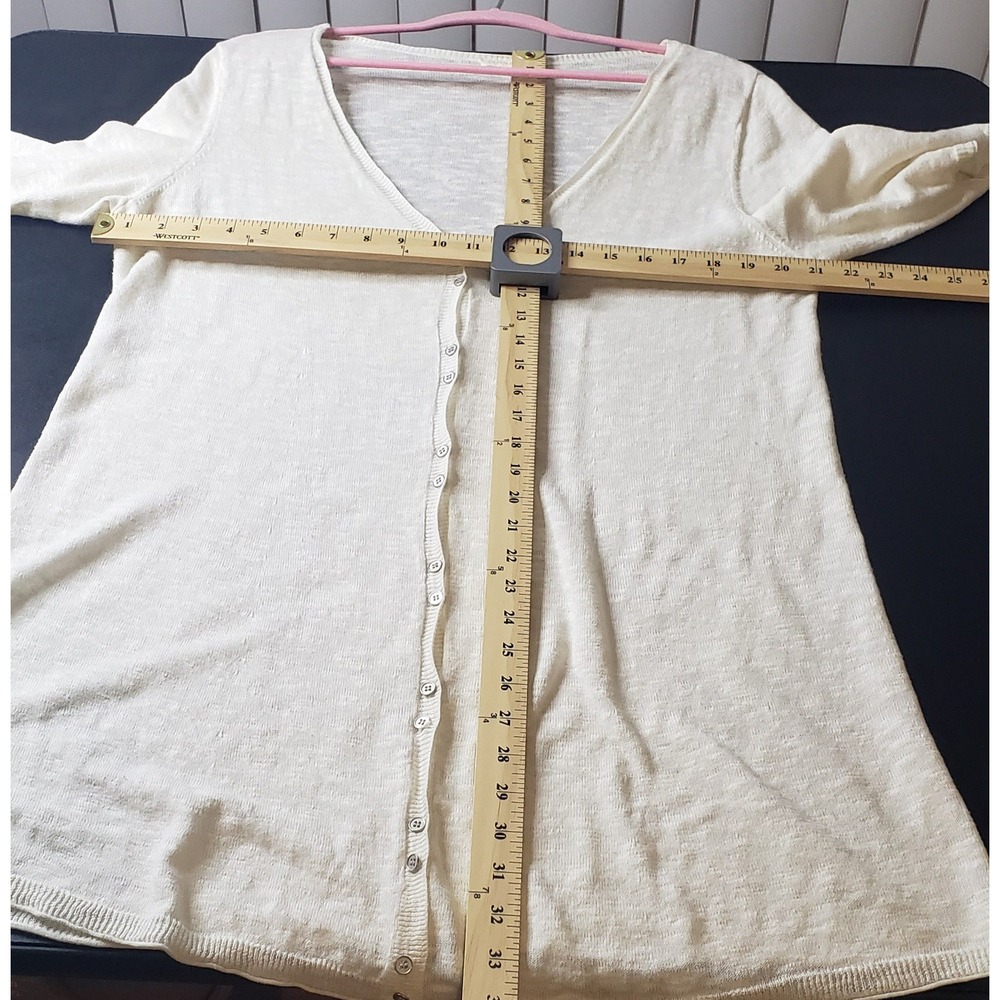 Eileen Fisher White Linen Cotton Slub Knit Cardigan Sweater L Spring Resort - Picture 5 of 7